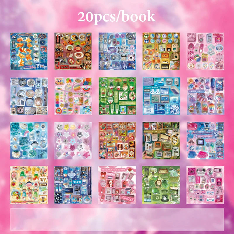 Mr.Paper Y2K Retro Glitter Sticker Book - 20-Sheet Aesthetic Stickers for Journaling, Scrapbooking & DIY Decor