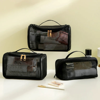 Toiletry Travel Bag – Large Capacity Mesh Makeup Pouch with Zipper, Shower Organizer Tote for Cosmetics and Personal Care