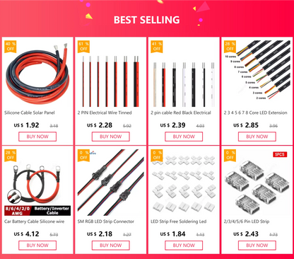 2-PIN Electrical Wire – Tinned Copper PVC Insulated Red & Black Cable for LED Strip Light Extension, 18/26/28 AWG