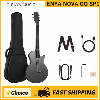Enya NOVA GO SP1 Electric Guitar – 35 Inch Smart Carbon Fiber Acoustic with Pickup, Case, Strap, & Cable, Travel Guitarra Violão