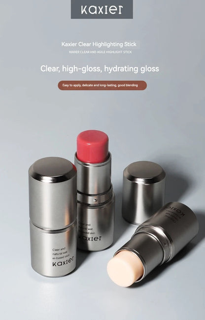 KAXIER High Gloss Stick Highlighter Blush — Waterproof Shimmer Face Contour Illuminator & Brightening Rouge