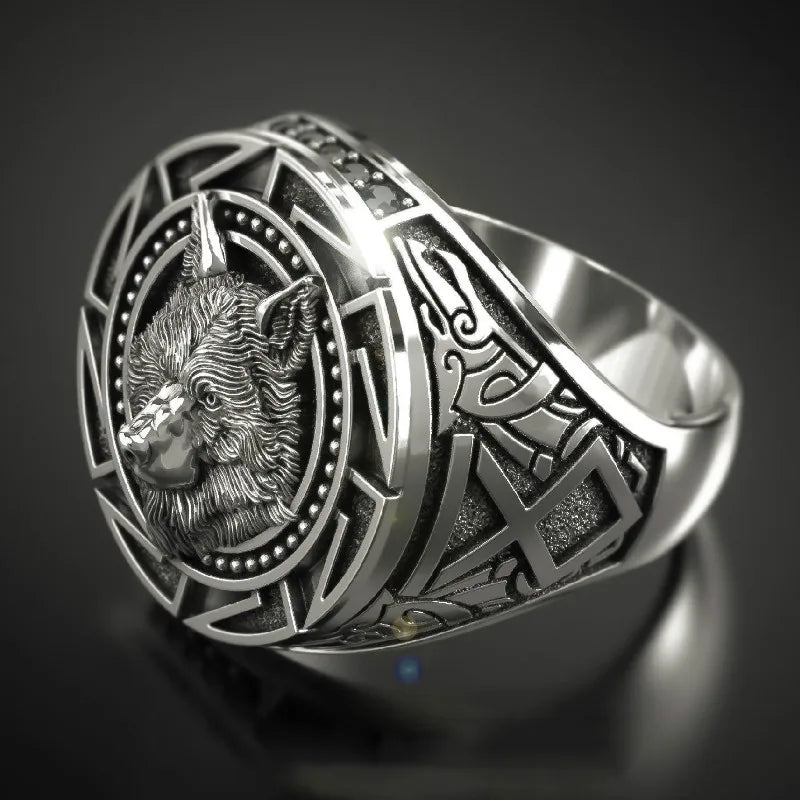 Men's Vintage Wolf Totem Ring – Nordic Viking Warrior Wolf Head, Bold Fashion Jewelry