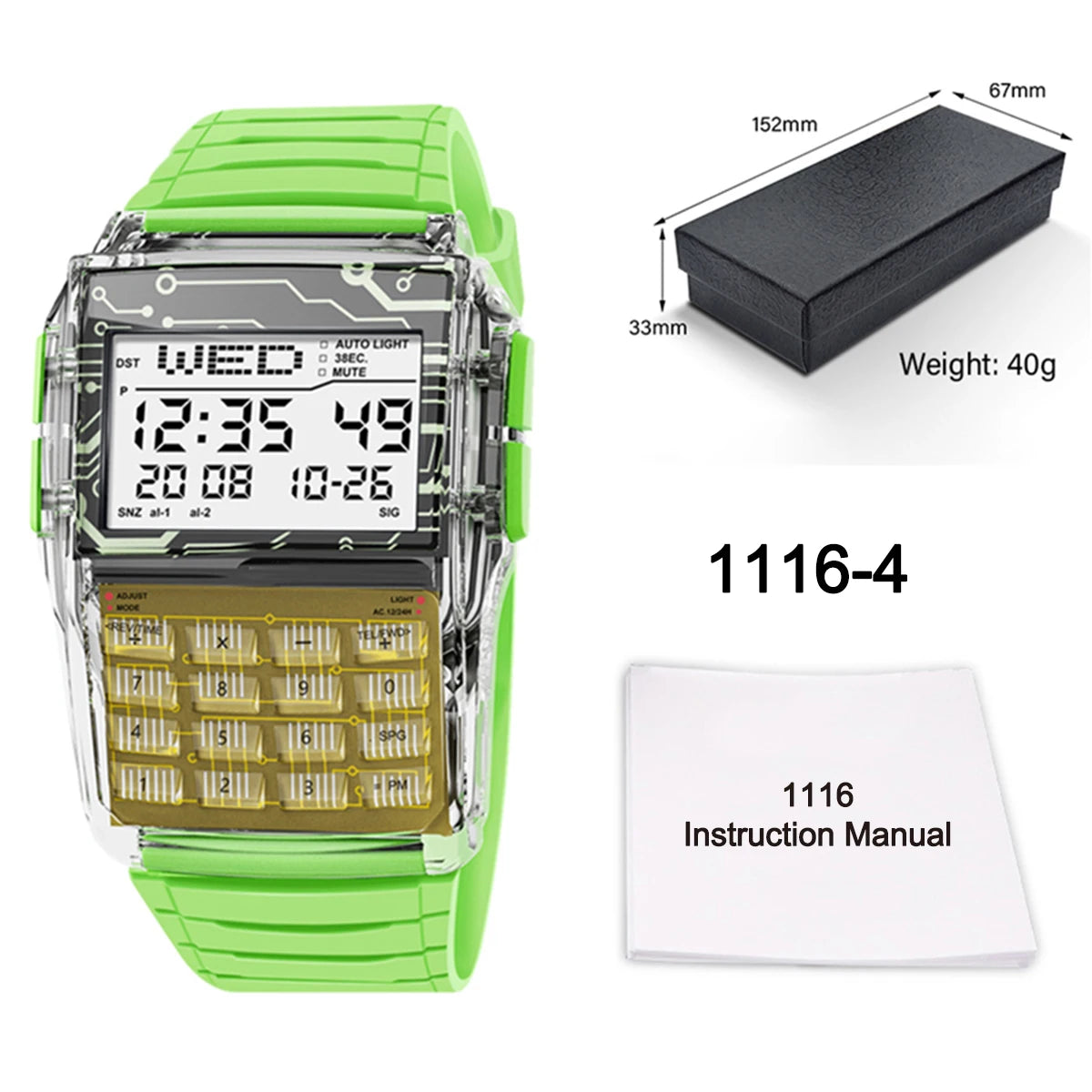 Transparent Plastic Calculator Watch - Men’s Multifunction Luminous LED Digital Computer-Style Wristwatch