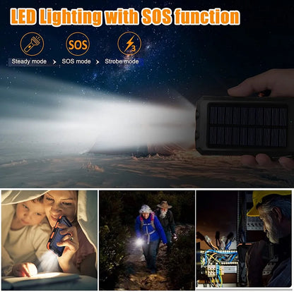 80000mAh Solar Power Bank – Portable External Battery Charger with LED Light for Smartphones