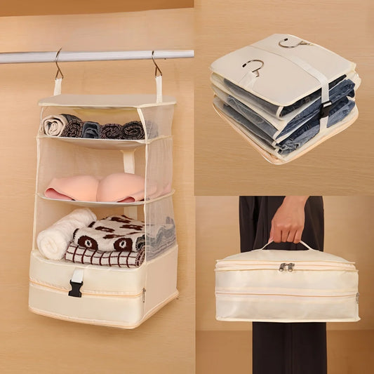 Portable Hanging Travel Shelves Organizer — Foldable Large Capacity Luggage Packing Storage Bag Accessories