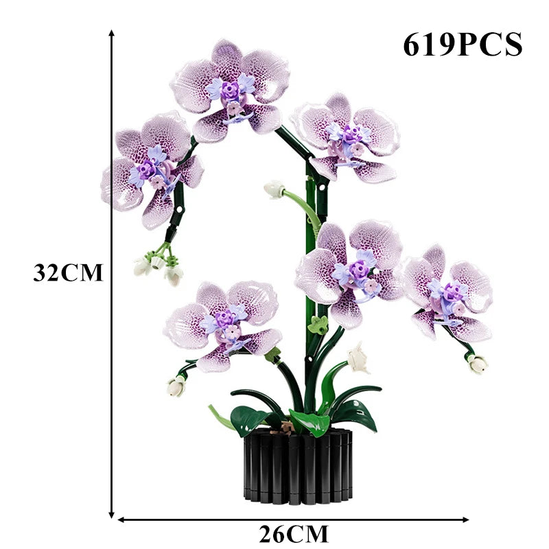 Orchid Cymbidium Building Blocks Set – DIY Potted Phalaenopsis Flower Simulation Toy for Valentine’s Gift
