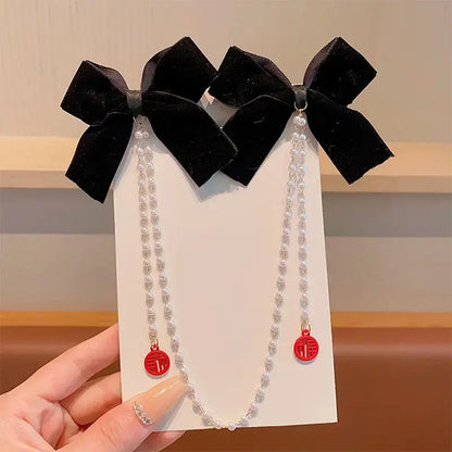 Sweet Princess Pink Pearl Bow Hair Clip – Cute Chain Hairpin for Women & Girls Back Head Fashion Hair Accessories
