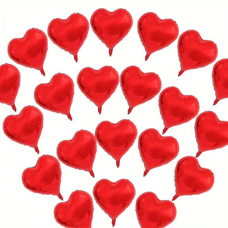50PCS Red & Pink 5-Inch Mini Heart-Shaped Balloons – Silvery Aluminum Foil Set for Christmas, Valentine’s Day & Party Decorations