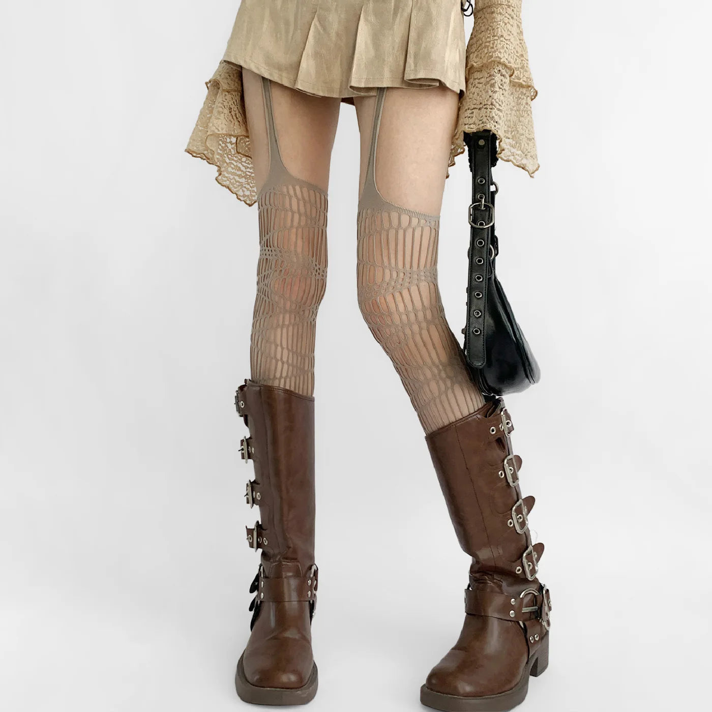 Lolita Gothic Fishnet Stockings - Black Sheer Over Knee Tights for Women