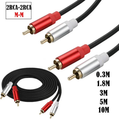 Gold Plated RCA Male to Dual RCA Male Audio Video Cable with Metal Shell High Quality Stereo Twin RCA Connector Wire Cord