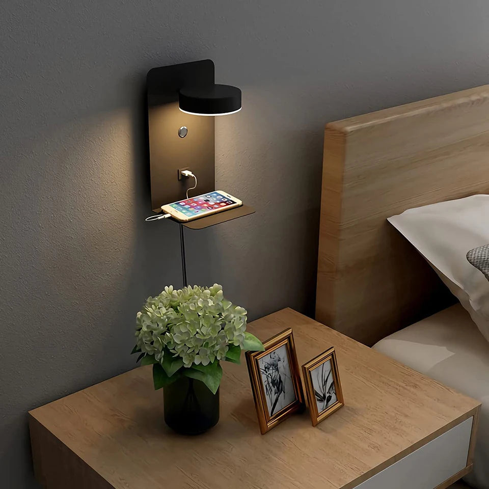 Modern LED Wall Lamp with Switch and USB Charging Port | 9W Black White Art Lighting for Aisle, Bedroom, and Bedside | Decoration Wall Lights