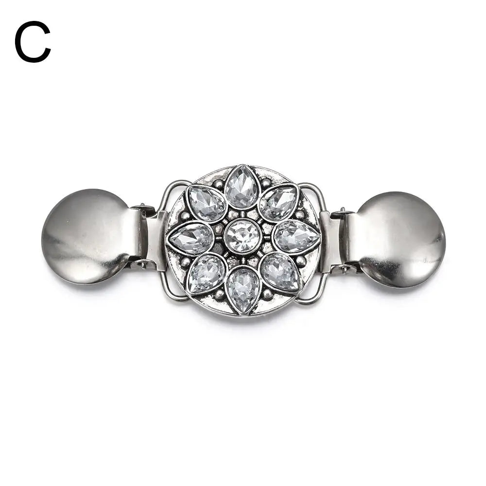 Retro Rhinestone Sweater Shawl Clasp - Antique Flower Duck Mouth Clothing Pin For Cardigans And Shirts