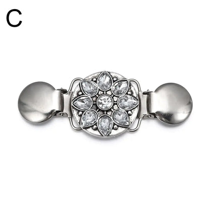 Retro Rhinestone Sweater Shawl Clasp - Antique Flower Duck Mouth Clothing Pin For Cardigans And Shirts