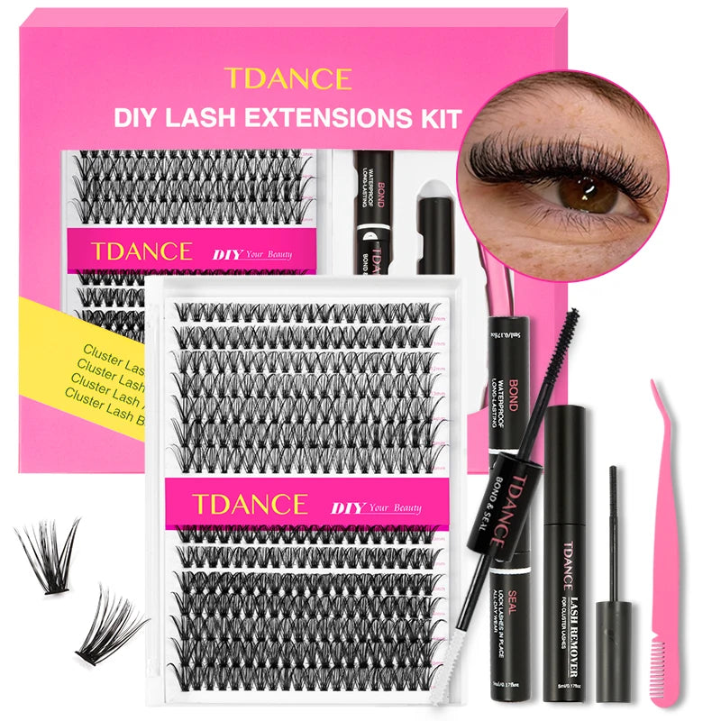 TDANCE 280PCS DIY Lash Extension Kit – Mix Clusters (30D/40D) with Bond, Seal & Remover for At-Home Application