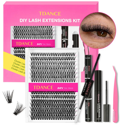 TDANCE 280PCS DIY Lash Extension Kit – Mix Clusters (30D/40D) with Bond, Seal & Remover for At-Home Application