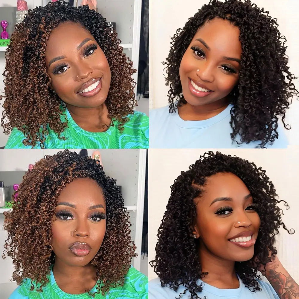 8" Yanky Twist Crochet Hair – Pre-Looped Ombre Brown Synthetic with Curly Ends, Yank Twist for Black Women