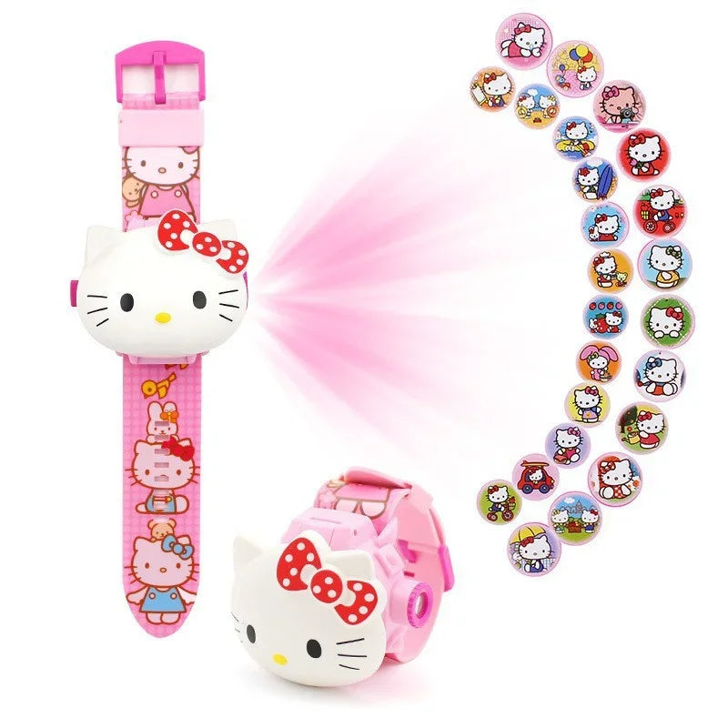 Kawaii Kitty 3D Projection Digital Watch – Cute Anime Figure Flip Watch for Kids