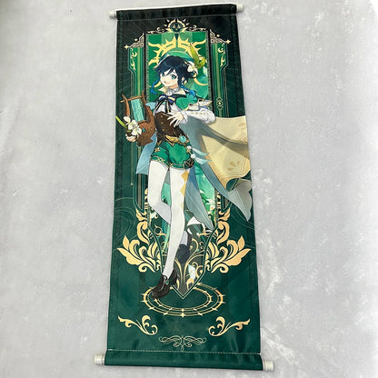 Hot Game Impact Scroll Canvas – Cartoon Heroes Wall Hanging Poster for Cosplay, Halloween, Xmas Decor & Gifts