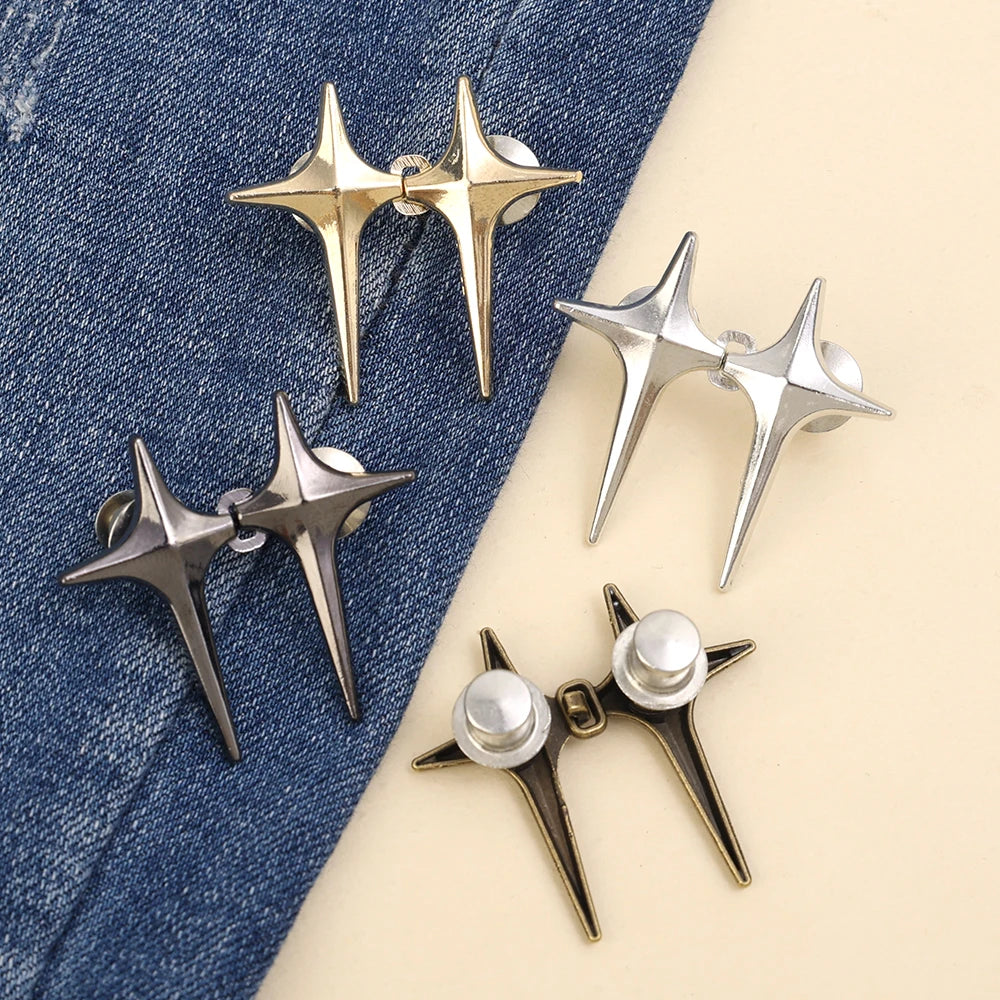 Adjustable Jean Button Pins – Detachable Metal Waist Tightener with Cross Star Design for Clothing Alterations