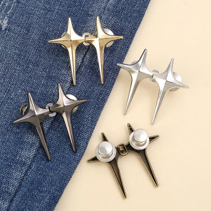 Adjustable Jean Button Pins – Detachable Metal Waist Tightener with Cross Star Design for Clothing Alterations