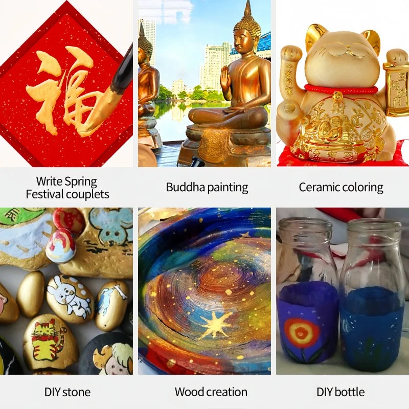 300ML/100ML Gold & Metallic Silver Acrylic Pigment – Pearlescent Bronze for Acrylic Painting, Xiajiaer Art Pigment