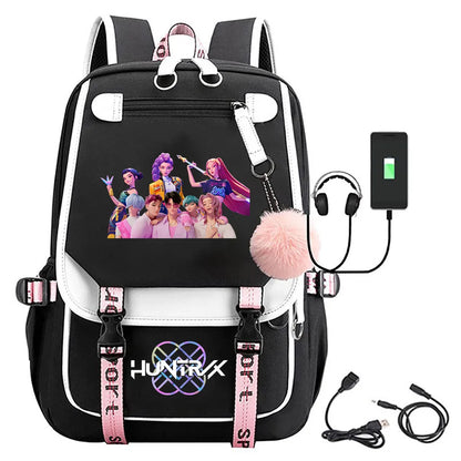 KPop Demon Hunters Print Backpack — Large Capacity School Bag for Rumi, Mira & Zoey Fans, Casual Canvas Travel & Bookbag