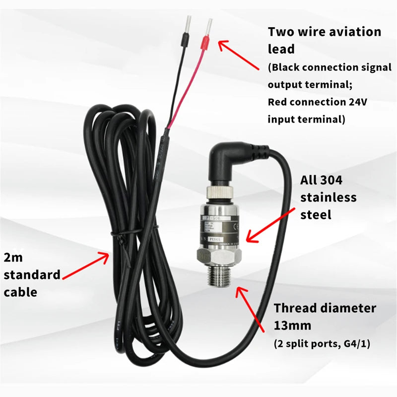 PT506 Pressure Transducer - 0–1/1.6/2.5MPa IP68 Water Pump Sensor, DC24V, G1/4, 4–20mA