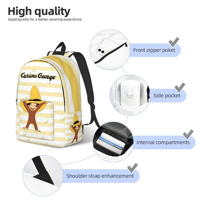 Curious George Cartoon Monkey Backpack - Casual Laptop Shoulder Bag for Students, Work, Travel & Outdoor Use