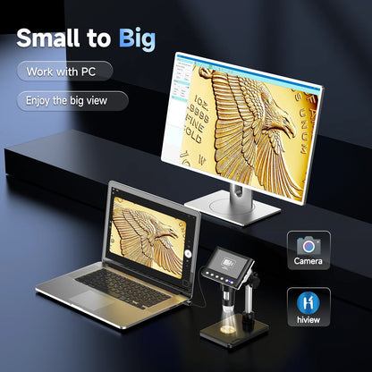 Hayve 4.3” Digital Microscope DM7 – 1600X 1080P USB Soldering Microscope with 8 LEDs for PCB Repair, Windows & Mac Compatible Inspection Tool