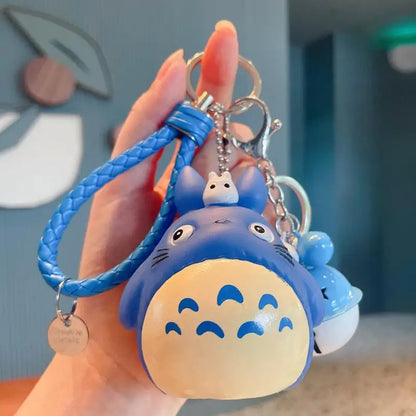 Totoro Anime Keychain - Cute Cartoon Cat Doll Pendant with Leather Strap for Bag, Car Keys & Gifts