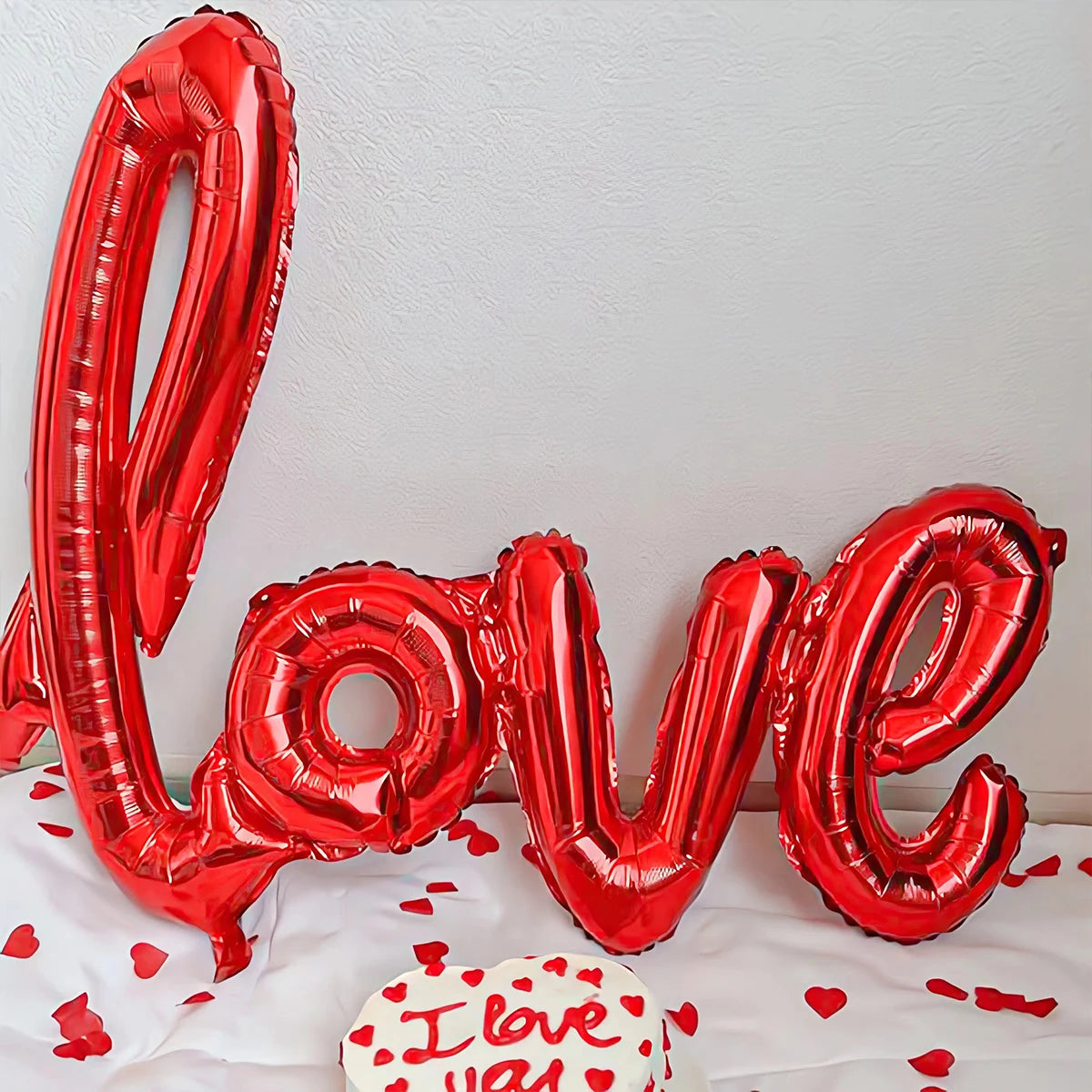 407PCS Red "Love" Letter Balloon Set – 18-Inch Heart-Shaped Balloons & Rose Petals for Valentine’s Day, Anniversary & Party Decoration