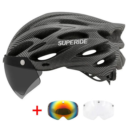 SUPERIDE Ultralight Cycling Helmet - In-Mold Road & MTB Bike Helmet with Magnetic Goggles & Sun Visor for Men & Women