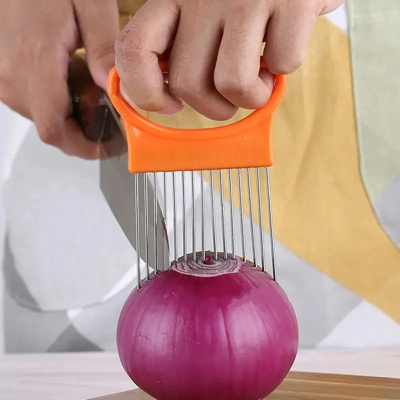 Colorful Stainless Steel Onion Slicer - Effortless Onion Chopping Tool for Perfect Slices - Kitchen Potato Chip Holder