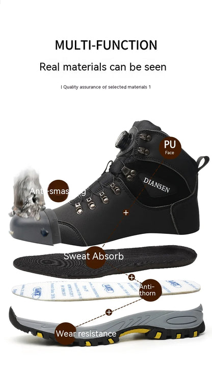 Rotating Button Safety Shoes for Men – Steel Toe, Indestructible, Puncture-Proof Work Sneakers & Protective Boots