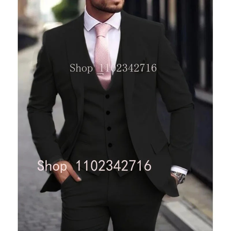 Men's Pink 3 Piece Suit - Slim Fit Wedding Tuxedo Jacket, Vest & Pants Set For Groom Formal Occasions