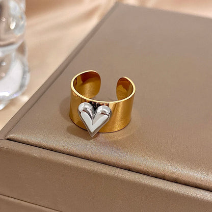 Greatera Stainless Steel Heart Cuff Ring – Wide Thick Statement Jewelry for Women & Men, European American Style