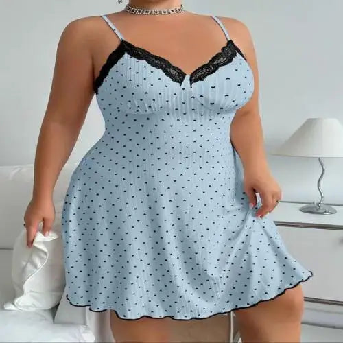 XL-5XL Plus Size Lace Nightgown - V-Neck Knee-Length Suspender Sleepwear for Women