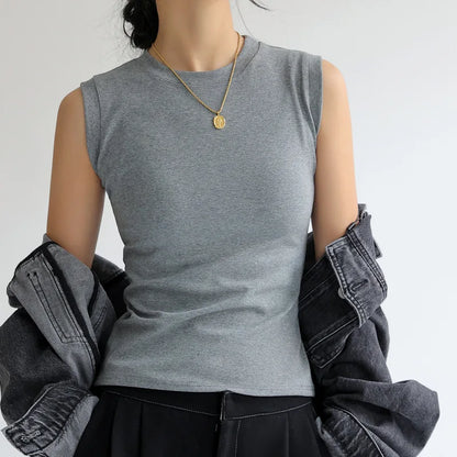 Women’s Cotton Camisole Vest – Colorful Round Neck Basic Sleeveless Undershirt with Side Cleavage Coverage C4878