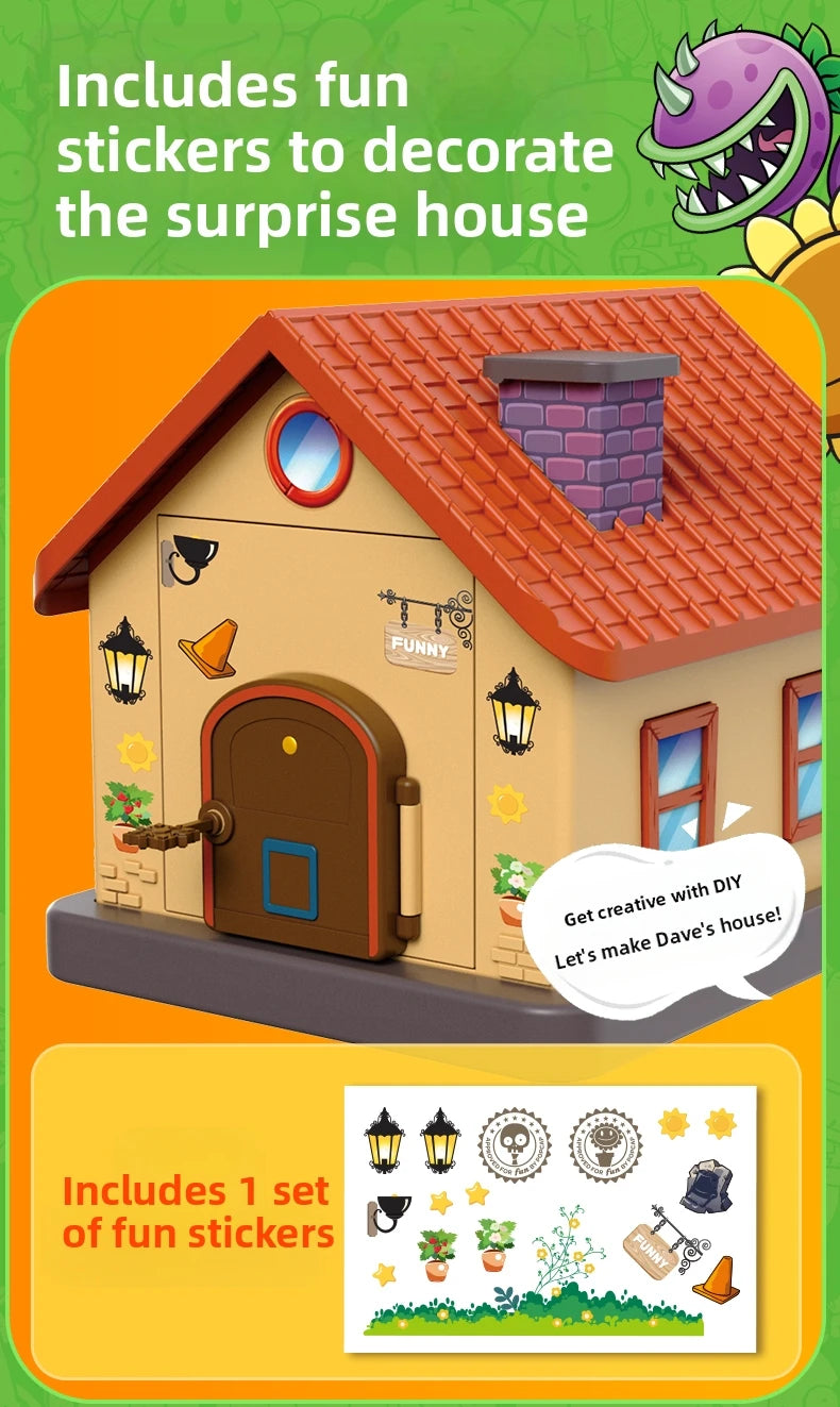 Plants vs Zombies Dave's Surprise House Toy Set – Collectible Figures with Interactive Play Features for Kids Gift