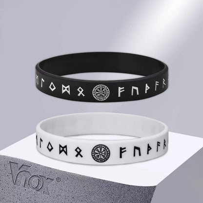 Vnox 12mm Silicone Bracelet for Men - Soft Rubber Viking Compass Rune Amulet Wristband Set