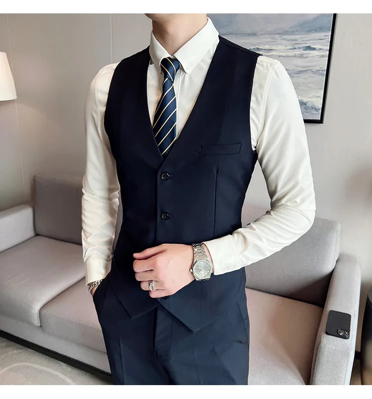 High-Quality Men’s 3-Piece Suit Set — Business Casual & Wedding Outfit (Jacket + Vest + Trousers), 2024 Fashion Banquet, Sizes S-6XL