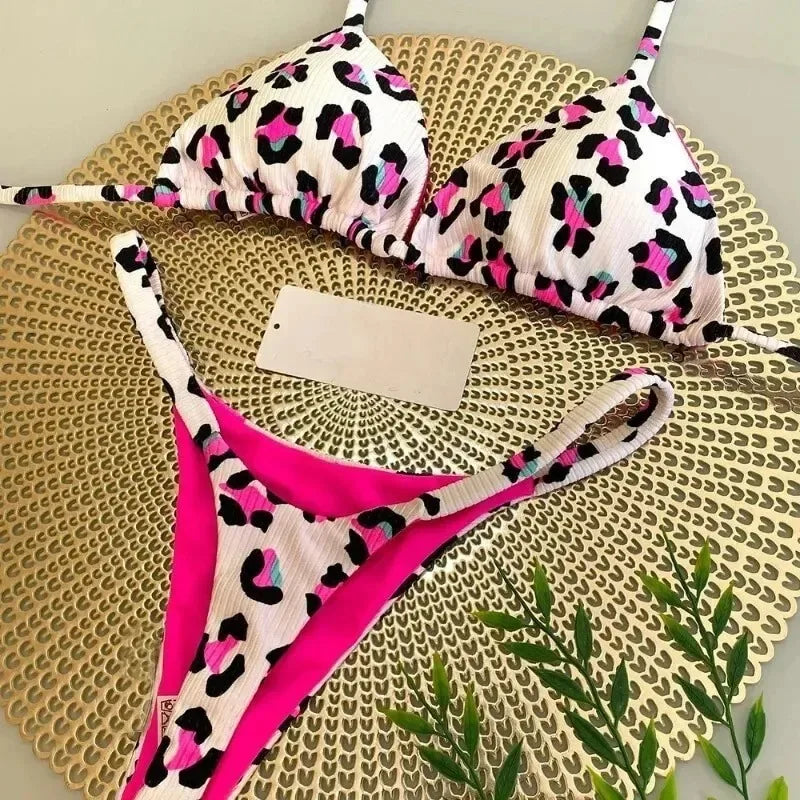Women’s Leopard Print Bikini Set – Sexy Swimwear for Beach Vacation, Thong Bathing Suit & Summer Beachwear