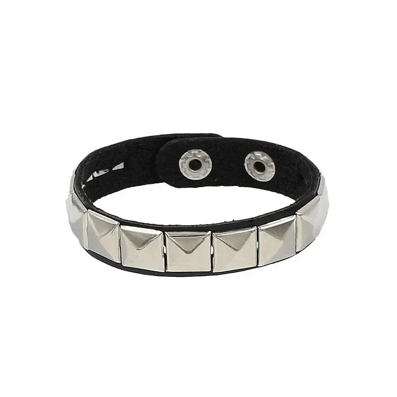 Punk Rock Hip Hop PU Leather Bracelet – Unisex Skull, Pentagram & Rivet Chain Bracelet, Trendy Party Jewelry Accessory