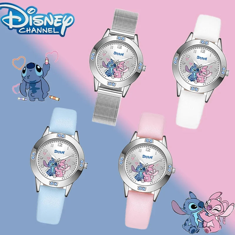 MINISO Disney Stitch Ladies' Quartz Watch - High-Quality Steel Belt with Diamond Set Design