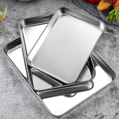 Kitchen Stainless Steel Rectangle Serving Tray – Food Storage Plate for Restaurant & Home