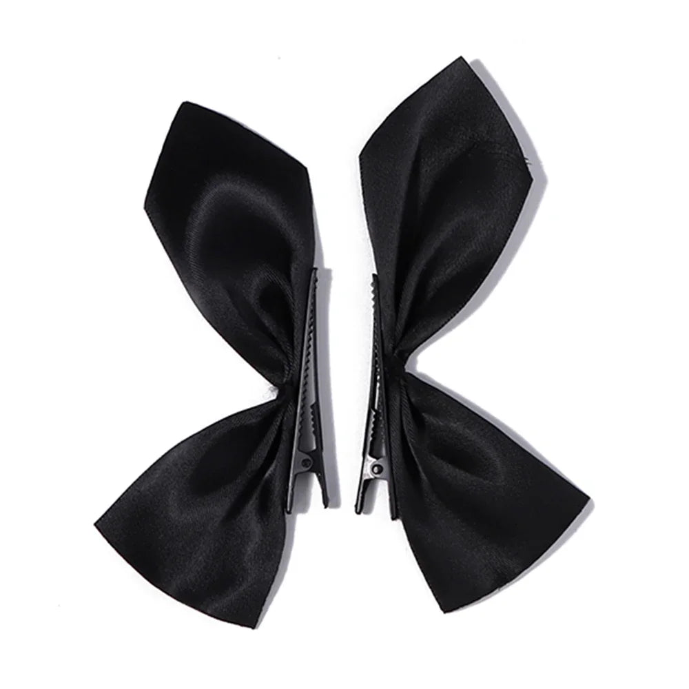 2pcs Black & White Ribbon Hair Bow Clips – Vintage Bowknot Side Hairpins, Cute Barrettes for Girls & Women, Headdress Accessories