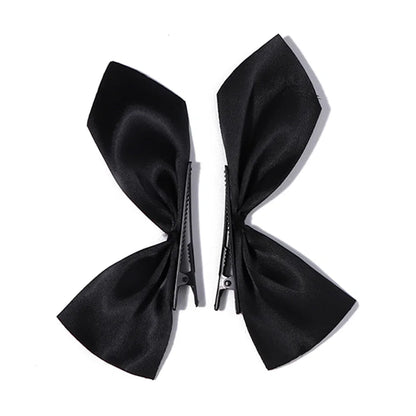 2pcs Black & White Ribbon Hair Bow Clips – Vintage Bowknot Side Hairpins, Cute Barrettes for Girls & Women, Headdress Accessories