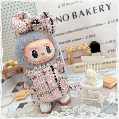 17cm Labubu Doll Accessories - Luxury Sweet Woolen Suit, Crossbody Bag & Princess Shoes Set