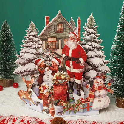 3D Christmas Card – Night Before Christmas Pop-Up Scene with Santa, Reindeer & Snowy Village