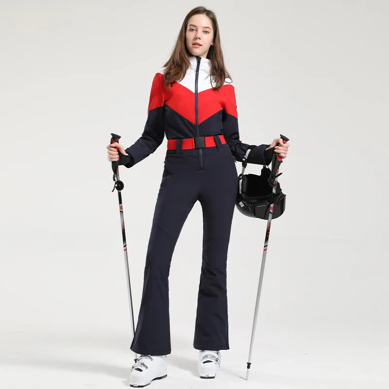 Gsou Women’s Winter Snow Jumpsuit – One-Piece Ski Suit, Thermal Waterproof & Windproof Outdoor Sportswear for Snowboarding
